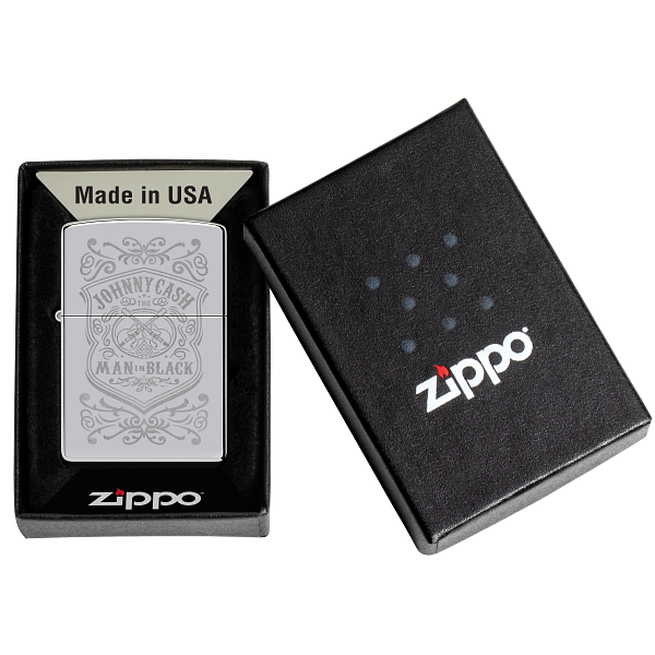 Zippo Johnny Cash Man in Black Crest Design 48991