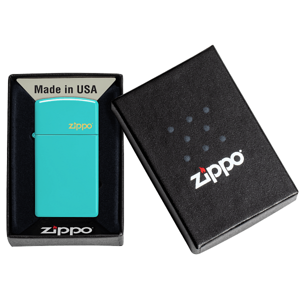 Slim Flat Turquoise Zippo Logo 49529ZL