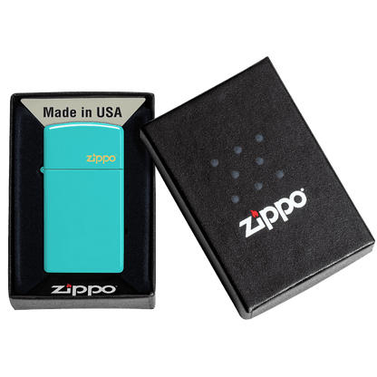 Slim Flat Turquoise Zippo Logo 49529ZL